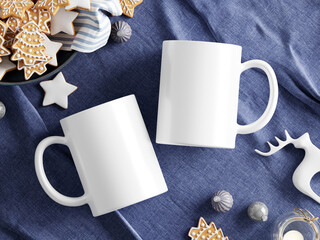 cup of coffee and cookies on table, mug mockup