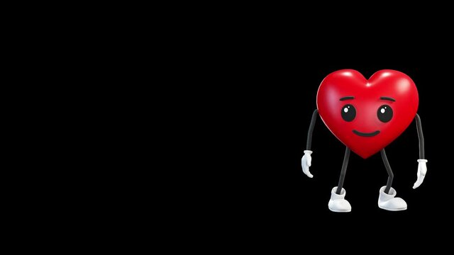 Heart comes out from the right side of the screen and greeting