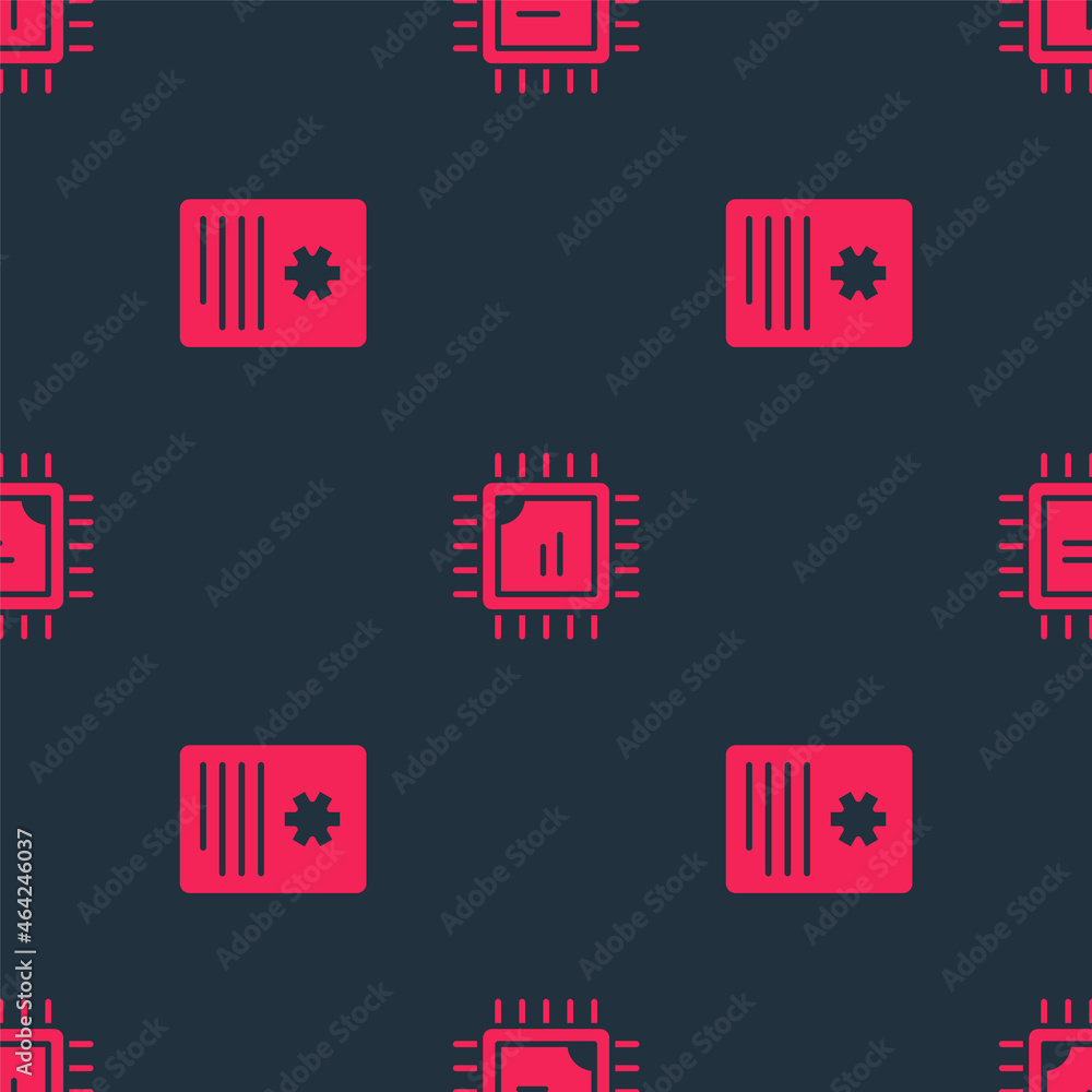 Poster set patient record and processor cpu on seamless pattern. vector