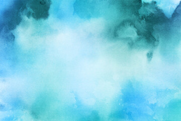 Fototapeta na wymiar Blue and Turquoise Ombre Abstract Watercolor Background