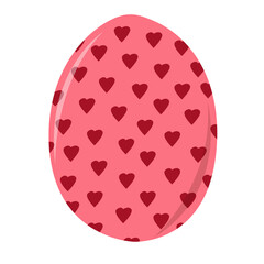 Pink Easter egg with red hearts.