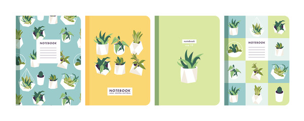 Vector illustartion templates cover pages for notebooks, planners, brochures, books, catalogs. Background with florariums and flowers.