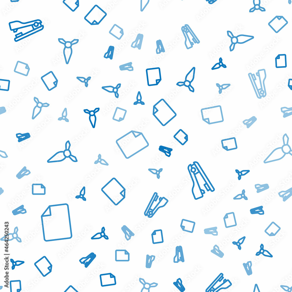 Poster set line file document, stapler and tie on seamless pattern. vector