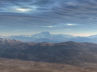 Fototapeta na wymiar 3D illustration of an amazing, beautiful and inspirational mountain landscape