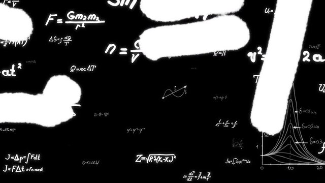 Mathematical equations and geometric figures. Physics and math formulas. Seamless loop animation.