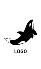 Logotype fish jumping out of the water. Black and white logo silhouette of orca or whale killer. Nice shape