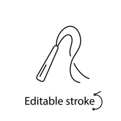 Whip outline icon. Adult toy in sex shop. Customizable linear contour symbol. Isolated vector stock illustration