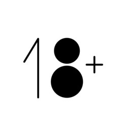 Eighteen plus glyph icon. Age limit sig. Only for adults concept. Sex shop. Black symbol. Isolated vector illustration