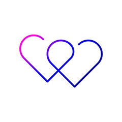 Two hearts outline icon. One line drawing. Sex shop sign. Purple gradient symbol. Isolated vector illustration