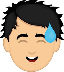 Vector emoticon illustration of the face of a young cartoon man with an expression of shame and a drop of perspiration falling from his head