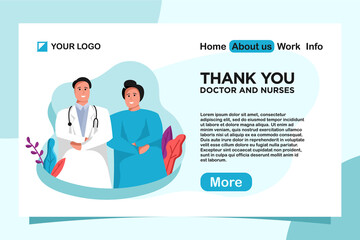 Thanks you doctor and nurses for help, flat illustration landing page