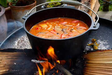 Kettle goulash is prepared over an open fire!