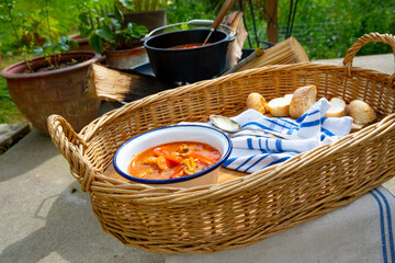 Kettle goulash is prepared over an open fire!