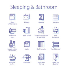 Sleeping and bathroom set. Sheet, blanket, pillow