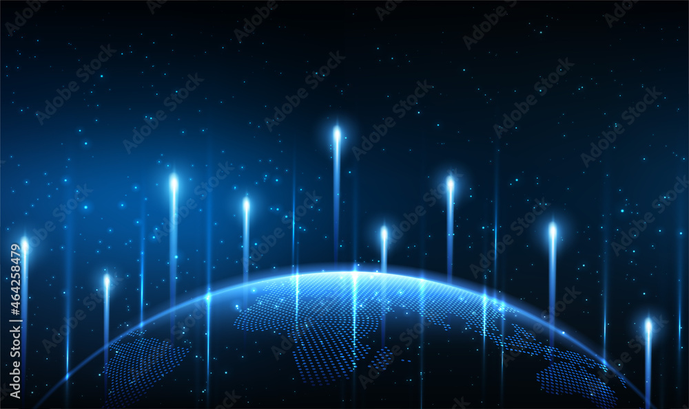 Poster futuristic background planet earth with luminous rays. global network background. future. blue globe