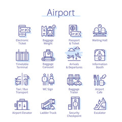 Airport pack. Ticket, baggage, flight travel set