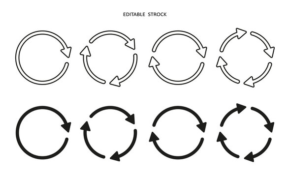 Set Of Circle Arrow Vector Icons. Recycling Icon. Circular Vector Arrows. Refresh And Reload Arrow Icon. Repeat Cycle Symbol. Infographic Isolated On White Background