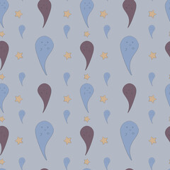 Halloween pattern with cute ghost. With a dark background. The illustration is suitable for children.