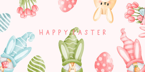 Easter day with gnome. Watercolor element