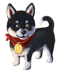 Husky dog portrait with medal. Husky head. Dog breed. Vector illustration.