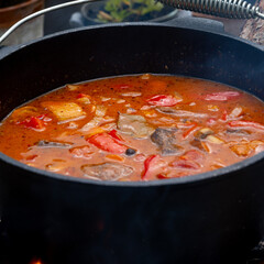 Kettle goulash is prepared over an open fire!