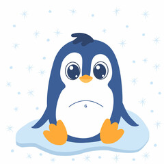 Winter cartoon penguin sitting on ice.EPS10 vector format.