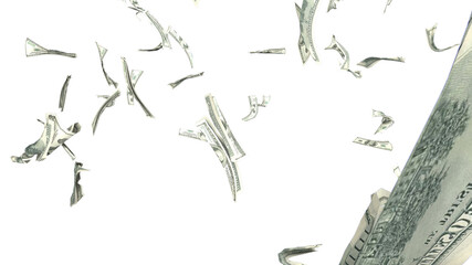 Dollar banknotes flying on white background, collage,3d