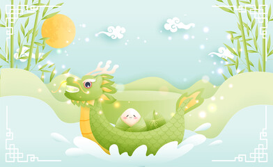 Dragon Boat Festival product display with rice dumpling. Vector illustration. 