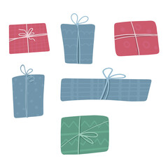 Set of gift boxes in cartoon style. Vector illustration isolated on white background.