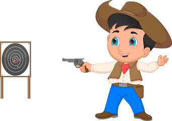 cartoon boy dressed as a cowboy and shooting with a gun