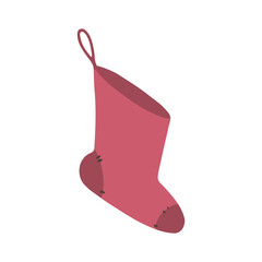 New Year's sock for the fireplace. Vector illustration in cartoon style. Isolated on white background