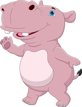 cartoon cute hippo on white background
