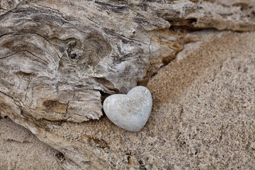 Grey Stone Heart On Driftwood