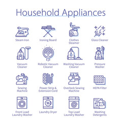 Household appliances icon set. Home laundry, dryer