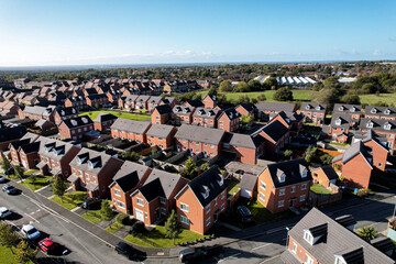 Aerial view of housing estate in England. Looking straight down satellite image style.British neighbourhood.