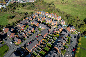 Aerial view of housing estate in England. Looking straight down satellite image style.British...