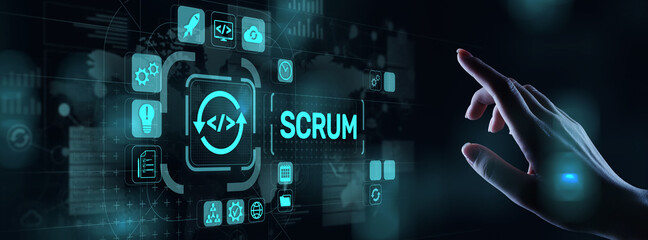 SCRUM, Agile development methodology, programming and application design technology concept on...