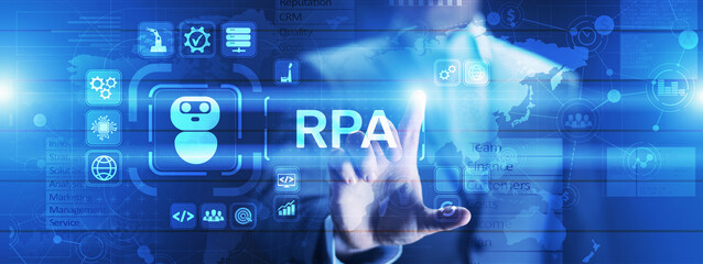 RPA Robotic process automation innovation technology concept on virtual screen.
