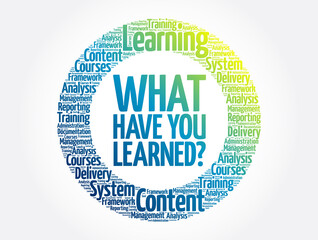 What Have You Learned? circle word cloud, business concept