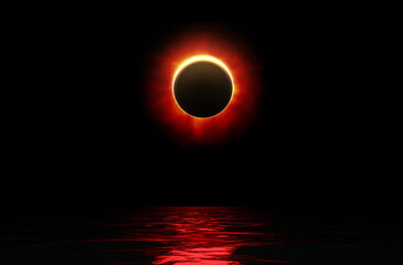 illustrated 3d render full eclipse over water - 464263016