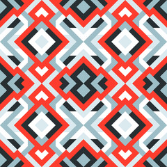 Mosaic seamless texture. Abstract pattern. Vector geometric background of triangles in gray, red and white colors