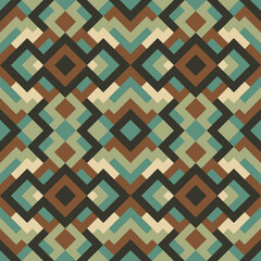 Mosaic seamless texture. Abstract pattern. Vector geometric background of triangles in blue, brown and green colors