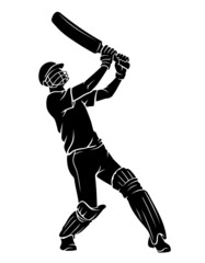 Cricket Player Hit, High Bat Swing Illustration