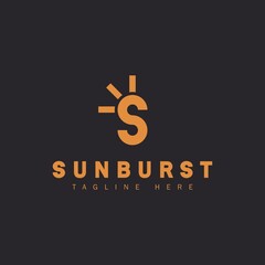Abstract Letter S Logo with Sun Logo. Vintage Sun Icon with Geometric Radial Rays of Sunburst isolated on Black Background. Usable for Business and Nature Logos. Flat Vector Logo Design Template