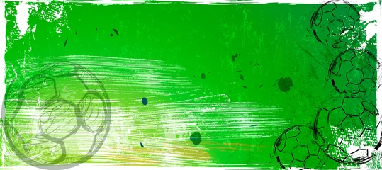 Rolgordijnen abstact background with football, soccer ball, paint strokes and splashes, grungy, free copy space © Kirsten Hinte