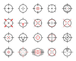 Collection sight target icon vector flat illustration. Sniper crosshair and round aim for weapon