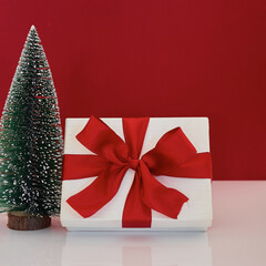 Composition with Christmas decorations onred background