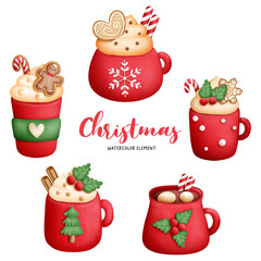 Digital painting watercolor Christmas coffee cup.