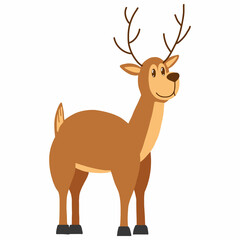 Fototapeta premium Reindeer in flat cartoon style. Christmas character for card, textile and game design, sticker