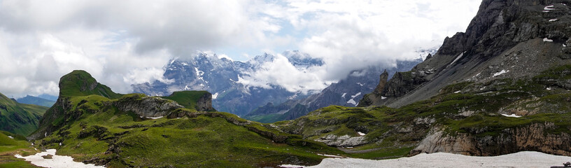 Fototapeta na wymiar Lauterbrunnen Valley along Via Alpina long distance hiking route